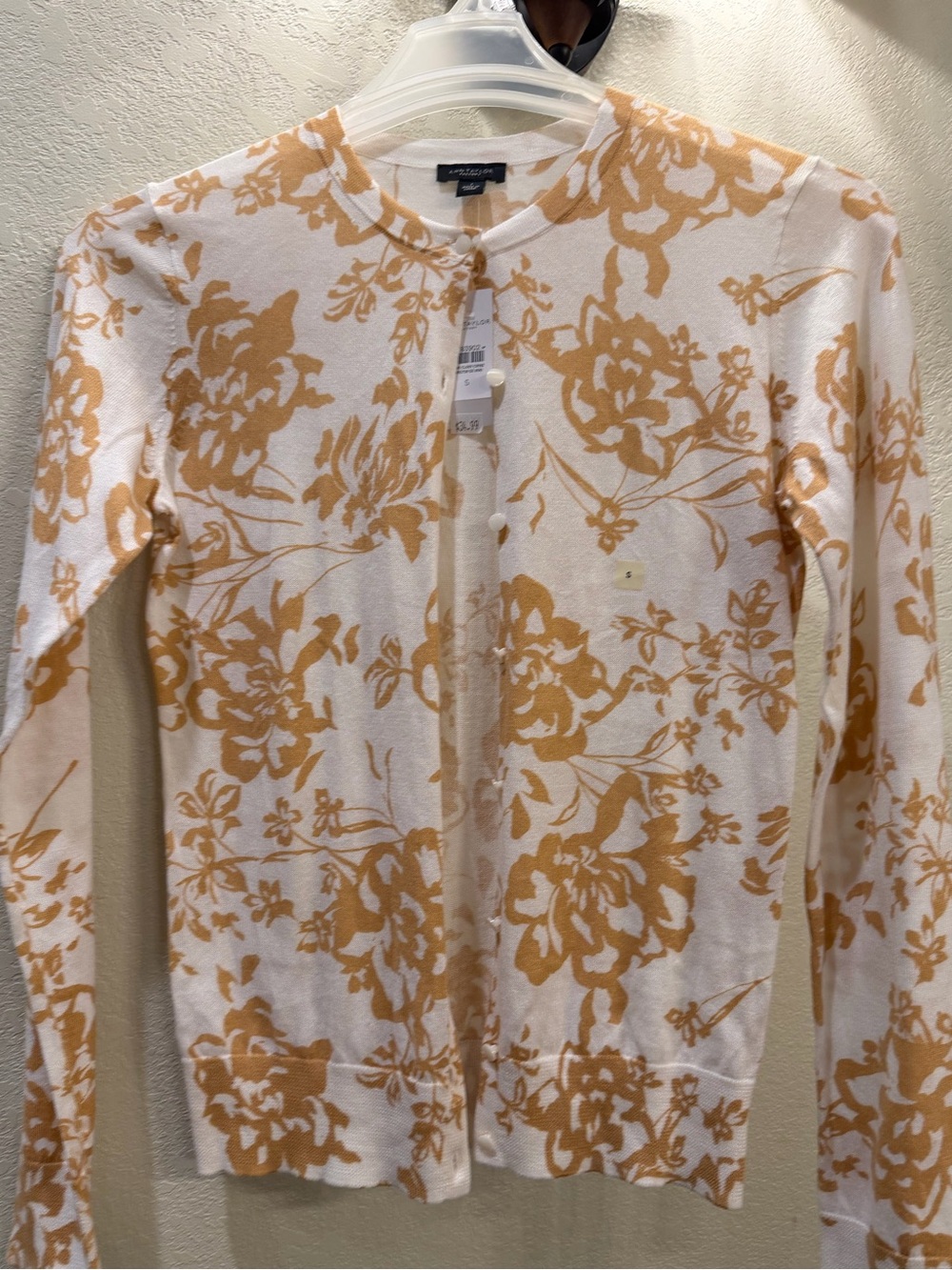 Ann Taylor NWT. White and Mustard Floral Button Cardigan